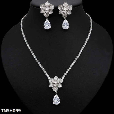 TNSH099 DNG Flower Tear Necklace Set - TNSH