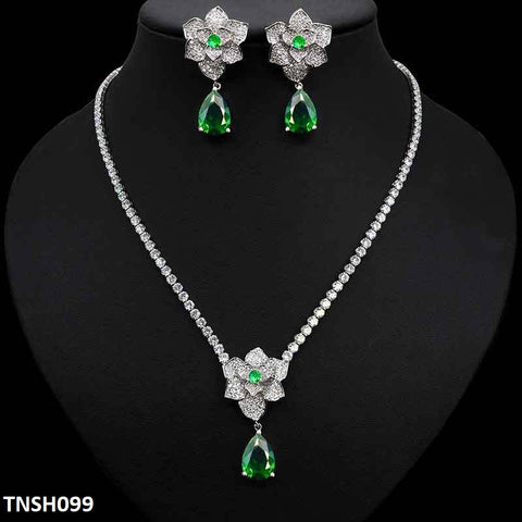 TNSH099 DNG Flower Tear Necklace Set - TNSH