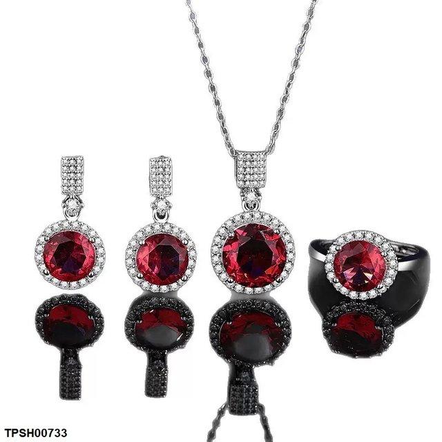 TPSH00733 JJF Round Crystal Pendent Set - TPSH