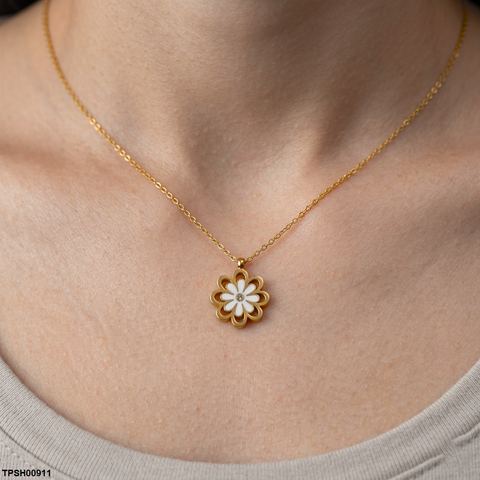 TPSH00911 MSJ Stainless Steel Double  Flower Pendant - TPSH