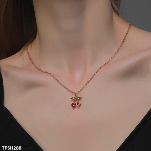 This TPSH288 QWN Cherry/Leaf Pendant Necklace from TJ Wholesale Pakistan is a fashionable and stylish addition to any wardrobe. Made with high-quality artificial materials, it is both trendy and durable. Elevate your look with this eye-catching fashion accessory.