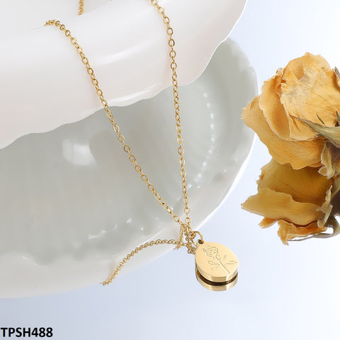 TPSH488 QWN  Stainless Steel Oval Flower Pendent - CPSH