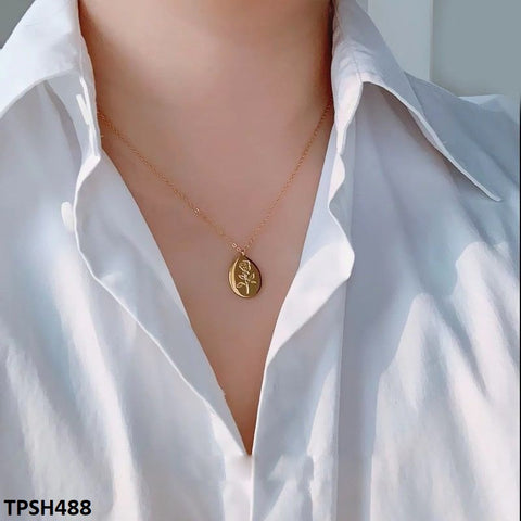 TPSH488 QWN  Stainless Steel Oval Flower Pendent - CPSH