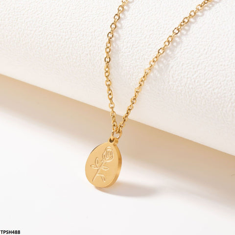 TPSH488 QWN  Stainless Steel Oval Flower Pendent - CPSH