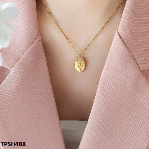 TPSH488 QWN  Stainless Steel Oval Flower Pendent - CPSH
