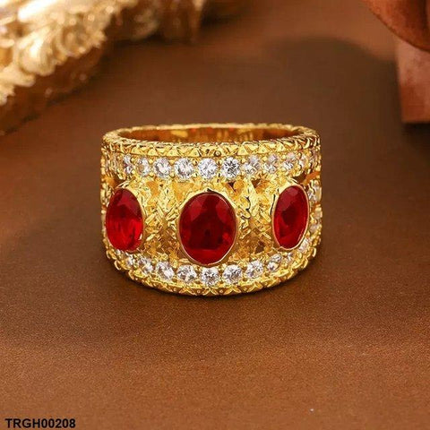 TRGH00208 KYC Oval Red Stone ZIRCON Ring - TRGH
