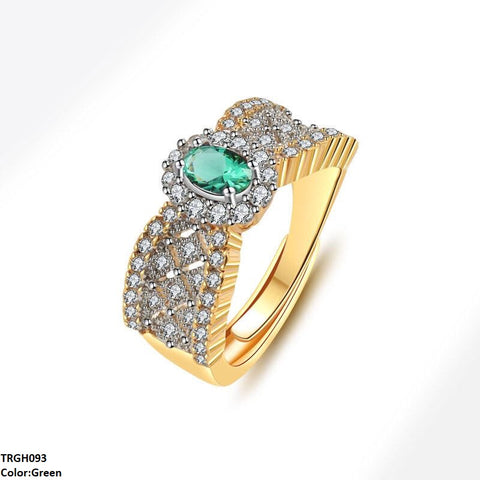 TRGH093 GWH Oval/Circle Layered ZIRCON Ring Adjustable - TRGH