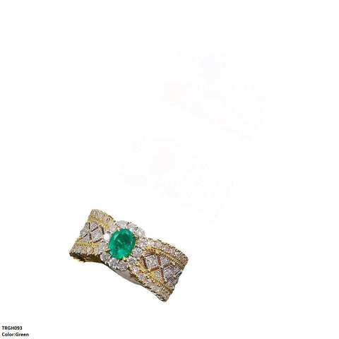 TRGH093 GWH Oval/Circle Layered ZIRCON Ring Adjustable - TRGH