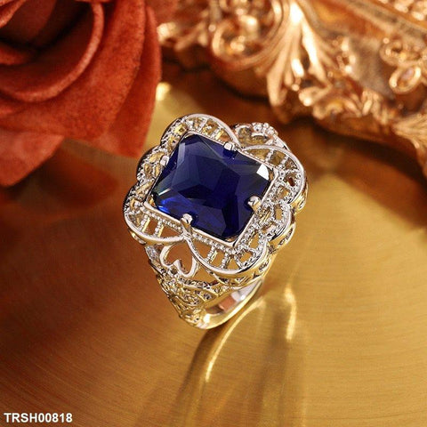 TRSH00818 KYC Round Blue Filigree Cocktail Ring - TRSH