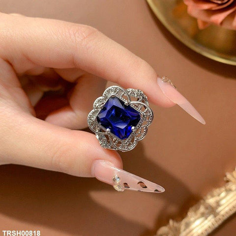 TRSH00818 KYC Round Blue Filigree Cocktail Ring - TRSH