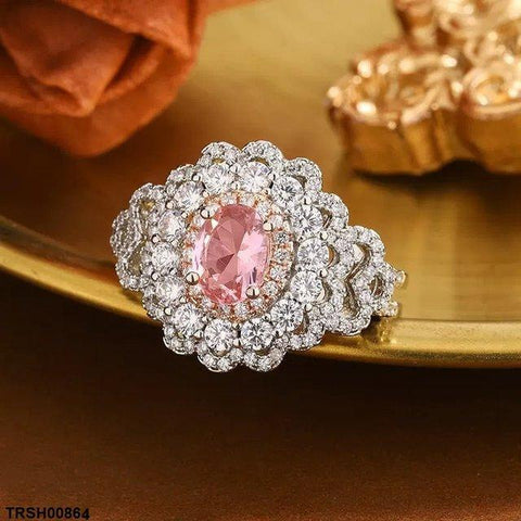 TRSH00864 KYC Oval Flower ZIRCON Ring - TRSH