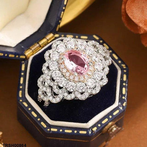 TRSH00864 KYC Oval Flower ZIRCON Ring - TRSH