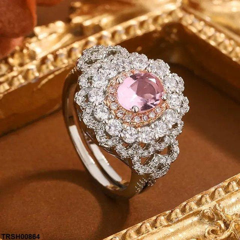 TRSH00864 KYC Oval Flower ZIRCON Ring - TRSH