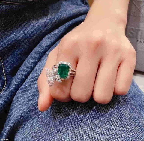 TRSH00915 CJD Greenish Square Step Butterfly Ring - TRSH