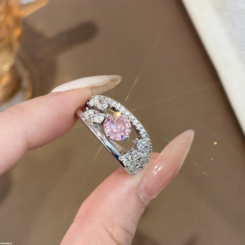 TRSH00919 CJD Round Pink Stone Ring Adjustable - TRSH