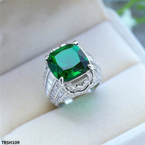 TRSH109 CSH Green Cushion Cathedral Ring