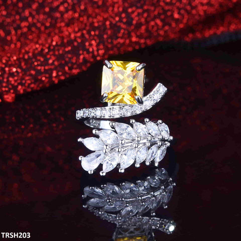 TRSH203 GWH Square Leaf's ZIRCON Adjustable Ring - TRSH