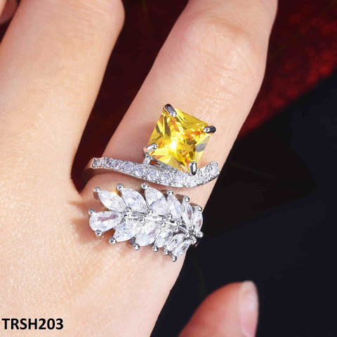 TRSH203 GWH Square Leaf's ZIRCON Adjustable Ring - TRSH