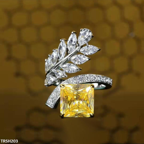 TRSH203 GWH Square Leaf's ZIRCON Adjustable Ring - TRSH