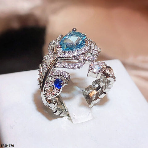 TRSH679 KYC Tear Stone/Leaf ZIRCON Ring Adjustable - TRSH