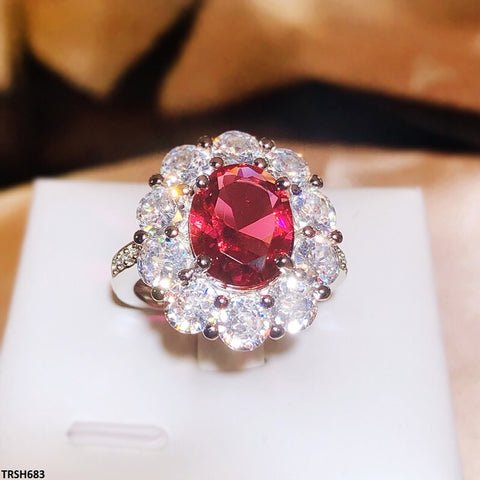 TRSH683 KYC Red Oval Stone ZIRCON Ring - TRSH