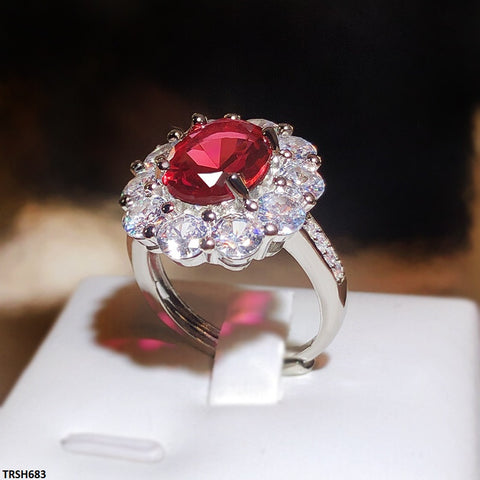 TRSH683 KYC Red Oval Stone ZIRCON Ring - TRSH