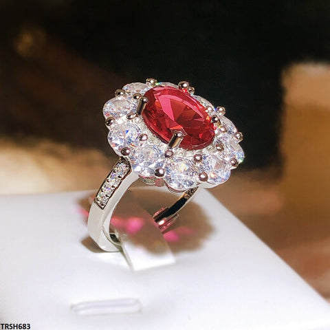 TRSH683 KYC Red Oval Stone ZIRCON Ring - TRSH