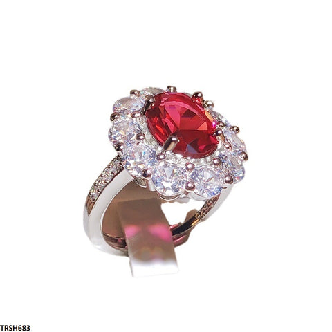 TRSH683 KYC Red Oval Stone ZIRCON Ring - TRSH