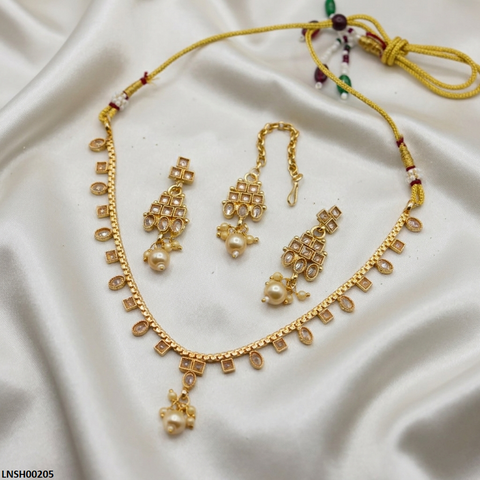 LNSH00205 ANI Square/Oval Pearl Drop South Indian Necklace Set - LNSH