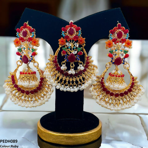 PEDH089 SDQ Flower Jhumki Drop Earrings- PEDH
