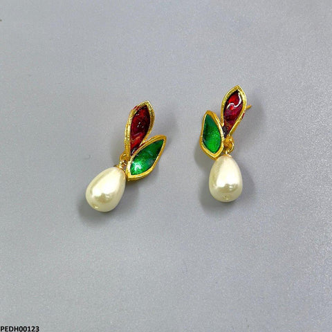 PEDH00123 SDQ Double Leaf Pearl Drop Earrings - PEDH