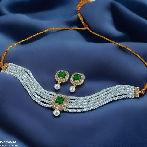 PCKH00232 SDQ Square Pearl Drop Choker Set - PCKH