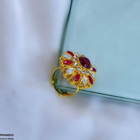 PRH00053 FRN Tear/Round Flower Ring Adjustable Ring - PRH