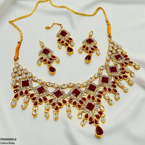 PNSH00014 FRN Square/Tear Drop Necklace Set - PNSH