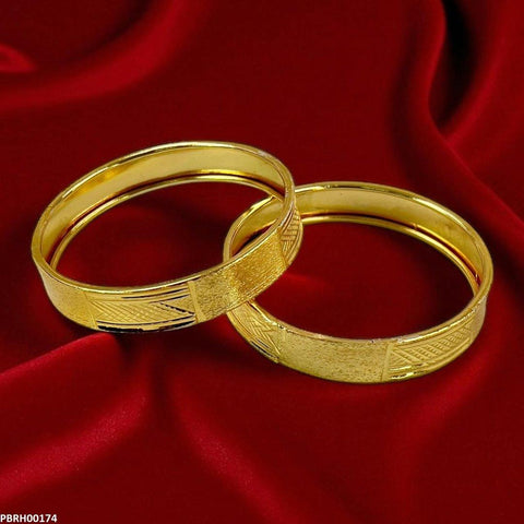 PBRH00174 MZM Textured Flat Bangles 2 Pcs Set - PBRH