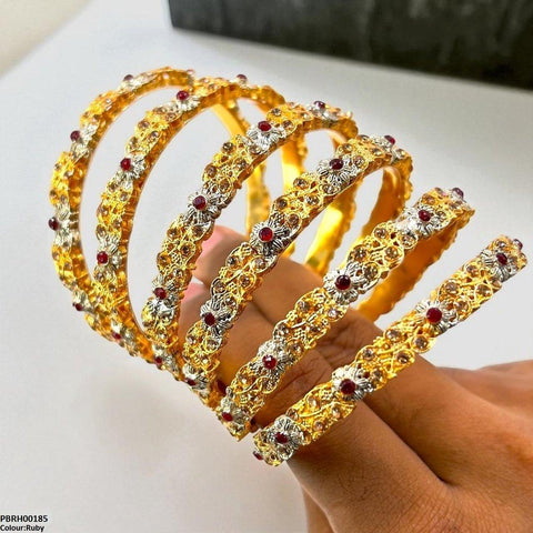 PBRH00185 SDQ Flower/Leaf Bangles 6 Pcs Set - PBRH