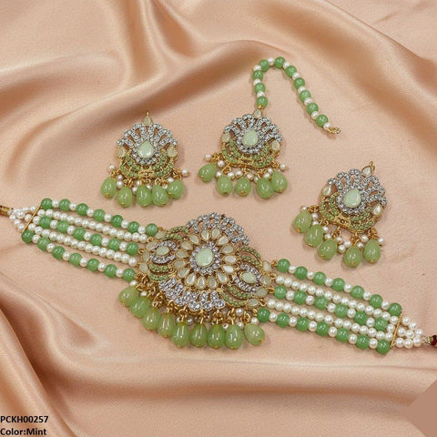 PCKH00257 SDQ Tear Pearl Drop Choker Set - PCKH