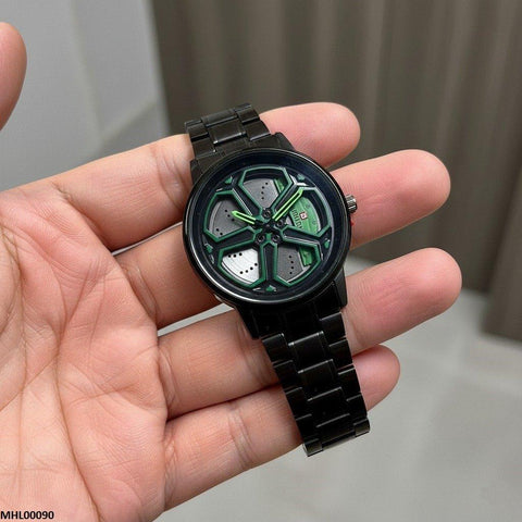 MHL00090 HWR Round Car Wheel Green Rim Men's Watch - MHL