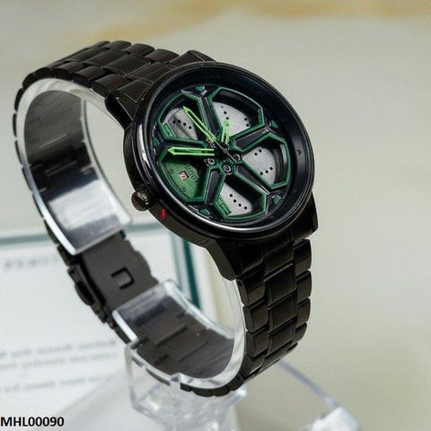MHL00090 HWR Round Car Wheel Green Rim Men's Watch - MHL