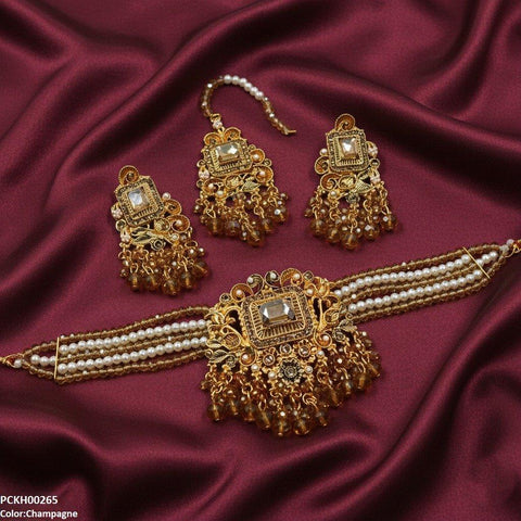PCKH00265 SDQ Rectangle Pearl Drop Choker Set - PCKH