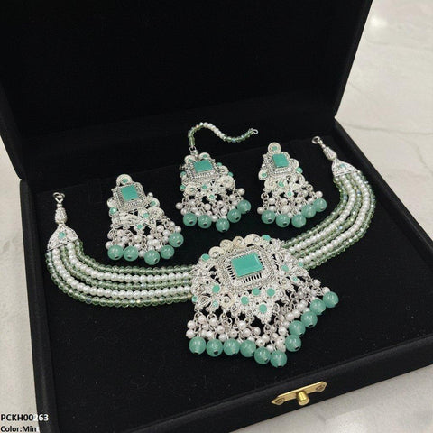 PCKH00263 SDQ Rectangle Flower Choker Set - PCKH