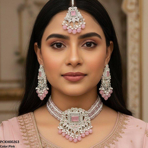 PCKH00263 SDQ Rectangle Flower Choker Set - PCKH