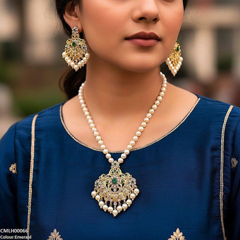 CMLH00066 MZM Oval/Flower Pearl Drop Mala Set -CMLH