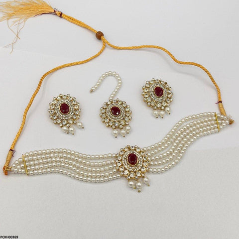 PCKH00269 MZM Oval Pearl Drop Choker Set - PCKH