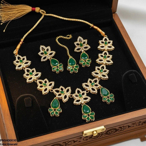 PNSH00030 FRN Flower Tear  Drop Necklace Set - PNSH