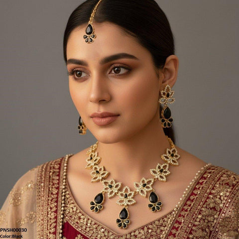 PNSH00030 FRN Flower Tear  Drop Necklace Set - PNSH