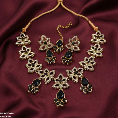 PNSH00030 FRN Flower Tear  Drop Necklace Set - PNSH