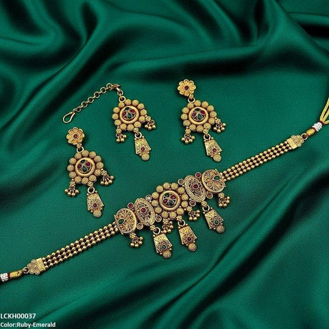 LCKH00037 ANI Round Flower Drop Choker Set - LCKH