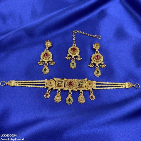 LCKH00034 ANI Round Flower Tear Drop Choker Set - LCKH