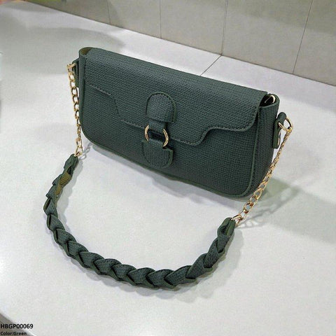 HBGP00069 Willow Strap Jute Armpit Bag Green - HBGP